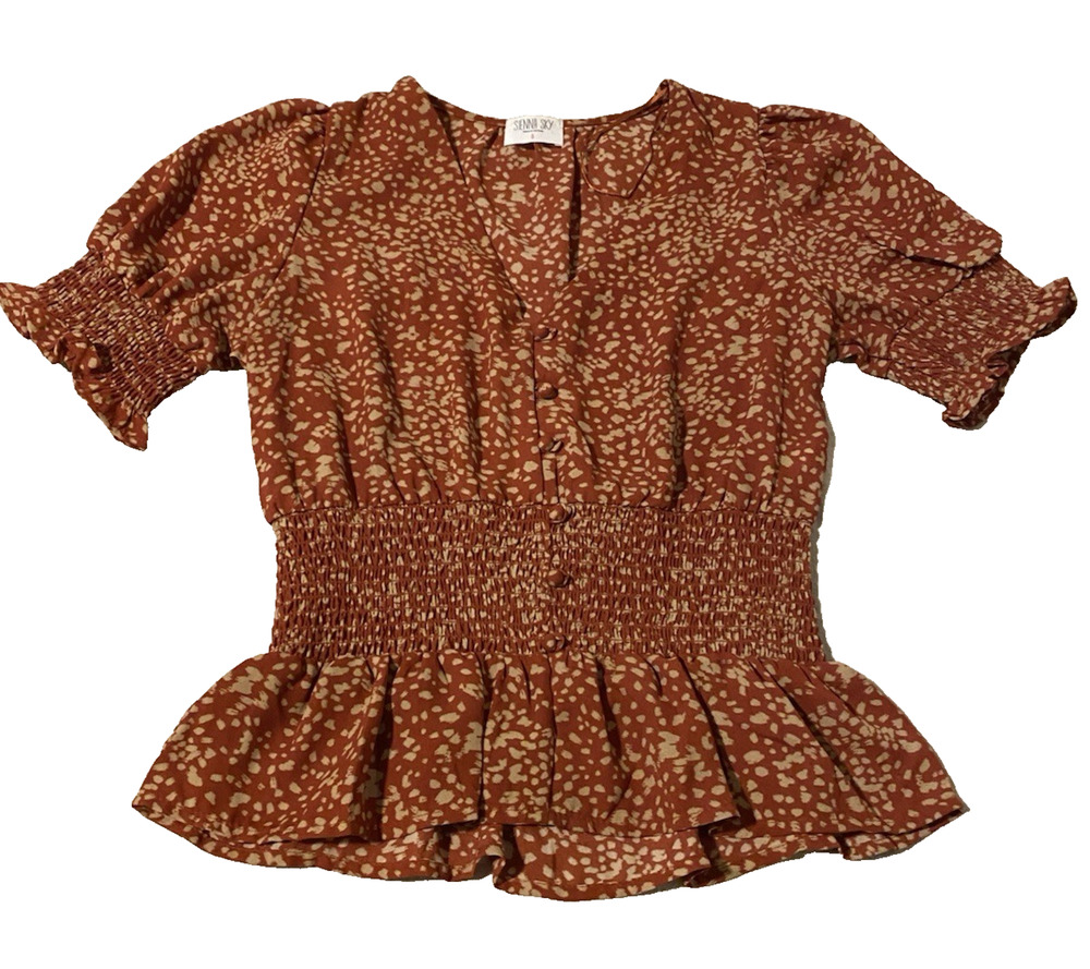 Sienna Sky Boho Blouse Womens Size Small Reddish Orange Spotted Flowy Office
